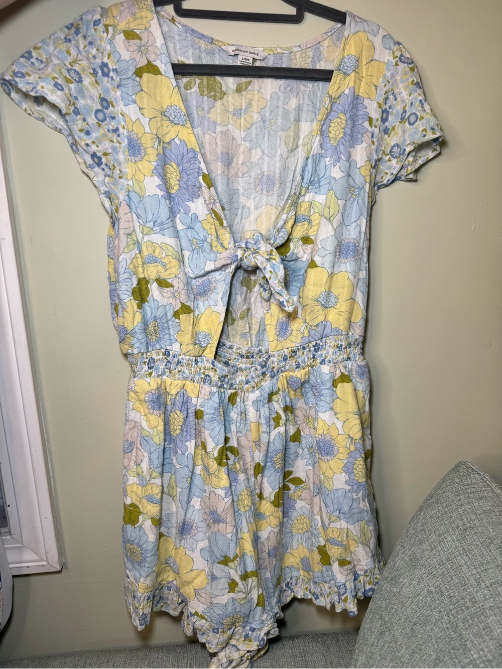 American Eagle Outfitters Floral Tie-Front Dress – Yellow, Blue, Green